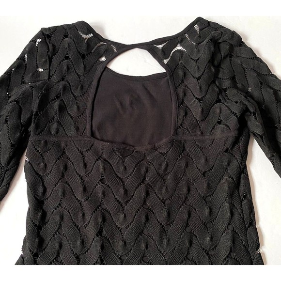 Free People Dress Womens Small Black Crochet Knit Chevron Pattern Bodycon Read - Picture 5 of 15